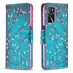 Custodia Portafoglio In Pelle Fantasia Modello Cover con Supporto B01F per Oppo A16 Ciano