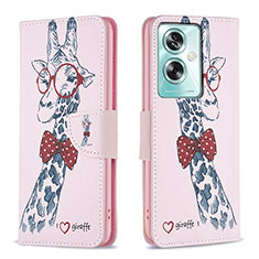 Custodia Portafoglio In Pelle Fantasia Modello Cover con Supporto B01F per Oppo A2 5G Rosa