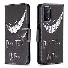 Custodia Portafoglio In Pelle Fantasia Modello Cover con Supporto B01F per Oppo A54 5G Nero