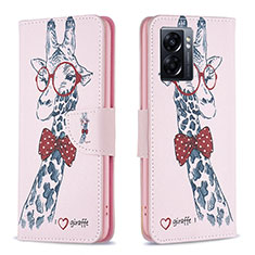 Custodia Portafoglio In Pelle Fantasia Modello Cover con Supporto B01F per Oppo A56S 5G Rosa