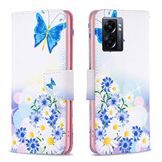 Custodia Portafoglio In Pelle Fantasia Modello Cover con Supporto B01F per Oppo A57 5G Blu