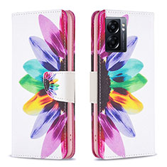 Custodia Portafoglio In Pelle Fantasia Modello Cover con Supporto B01F per Oppo A57 5G Multicolore