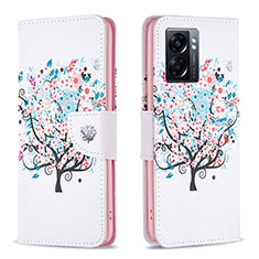 Custodia Portafoglio In Pelle Fantasia Modello Cover con Supporto B01F per Oppo A77 5G Bianco