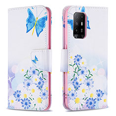 Custodia Portafoglio In Pelle Fantasia Modello Cover con Supporto B01F per Oppo A95 5G Blu