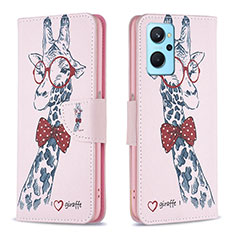 Custodia Portafoglio In Pelle Fantasia Modello Cover con Supporto B01F per Oppo A96 4G Rosa