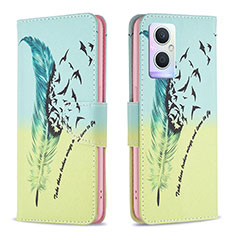 Custodia Portafoglio In Pelle Fantasia Modello Cover con Supporto B01F per Oppo A96 5G Verde Pastello