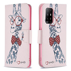 Custodia Portafoglio In Pelle Fantasia Modello Cover con Supporto B01F per Oppo F19 Pro+ Plus 5G Rosa