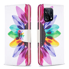 Custodia Portafoglio In Pelle Fantasia Modello Cover con Supporto B01F per Oppo Find X5 5G Multicolore