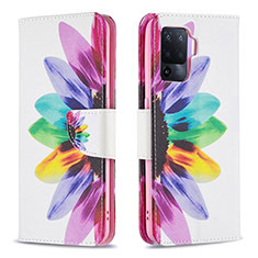 Custodia Portafoglio In Pelle Fantasia Modello Cover con Supporto B01F per Oppo Reno5 F Multicolore