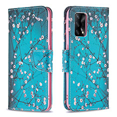 Custodia Portafoglio In Pelle Fantasia Modello Cover con Supporto B01F per Oppo Reno6 Lite Ciano