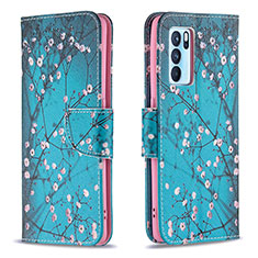 Custodia Portafoglio In Pelle Fantasia Modello Cover con Supporto B01F per Oppo Reno6 Pro 5G India Ciano