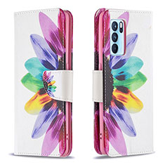 Custodia Portafoglio In Pelle Fantasia Modello Cover con Supporto B01F per Oppo Reno6 Pro 5G India Multicolore