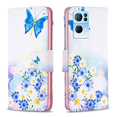 Custodia Portafoglio In Pelle Fantasia Modello Cover con Supporto B01F per Oppo Reno7 Pro 5G Blu