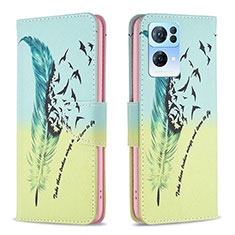 Custodia Portafoglio In Pelle Fantasia Modello Cover con Supporto B01F per Oppo Reno7 Pro 5G Verde Pastello