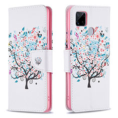 Custodia Portafoglio In Pelle Fantasia Modello Cover con Supporto B01F per Realme 7i RMX2193 Bianco