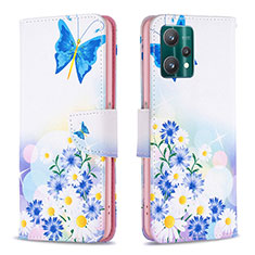 Custodia Portafoglio In Pelle Fantasia Modello Cover con Supporto B01F per Realme 9 Pro 5G Blu