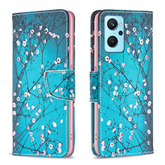 Custodia Portafoglio In Pelle Fantasia Modello Cover con Supporto B01F per Realme 9i 4G Ciano