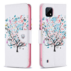 Custodia Portafoglio In Pelle Fantasia Modello Cover con Supporto B01F per Realme C21 Bianco