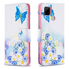 Custodia Portafoglio In Pelle Fantasia Modello Cover con Supporto B01F per Realme C25 Blu