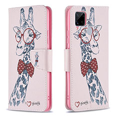 Custodia Portafoglio In Pelle Fantasia Modello Cover con Supporto B01F per Realme C25 Rosa