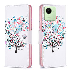 Custodia Portafoglio In Pelle Fantasia Modello Cover con Supporto B01F per Realme C30 Bianco