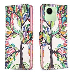 Custodia Portafoglio In Pelle Fantasia Modello Cover con Supporto B01F per Realme C30 Verde