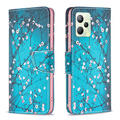 Custodia Portafoglio In Pelle Fantasia Modello Cover con Supporto B01F per Realme C35 Ciano