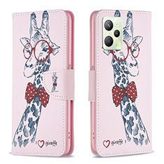 Custodia Portafoglio In Pelle Fantasia Modello Cover con Supporto B01F per Realme C35 Rosa