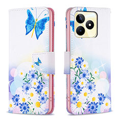 Custodia Portafoglio In Pelle Fantasia Modello Cover con Supporto B01F per Realme C51 Blu