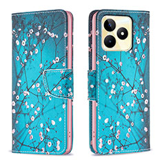 Custodia Portafoglio In Pelle Fantasia Modello Cover con Supporto B01F per Realme C51 Ciano