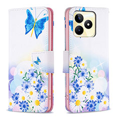 Custodia Portafoglio In Pelle Fantasia Modello Cover con Supporto B01F per Realme C53 India Blu