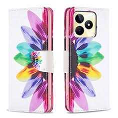 Custodia Portafoglio In Pelle Fantasia Modello Cover con Supporto B01F per Realme C53 India Multicolore