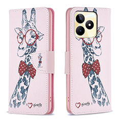 Custodia Portafoglio In Pelle Fantasia Modello Cover con Supporto B01F per Realme C53 Rosa