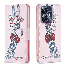 Custodia Portafoglio In Pelle Fantasia Modello Cover con Supporto B01F per Realme C55 Rosa