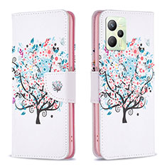 Custodia Portafoglio In Pelle Fantasia Modello Cover con Supporto B01F per Realme Narzo 50A Prime Bianco