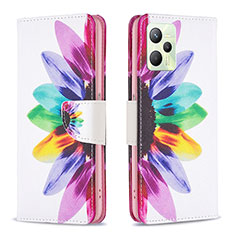 Custodia Portafoglio In Pelle Fantasia Modello Cover con Supporto B01F per Realme Narzo 50A Prime Multicolore