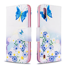 Custodia Portafoglio In Pelle Fantasia Modello Cover con Supporto B01F per Samsung Galaxy A01 SM-A015 Blu