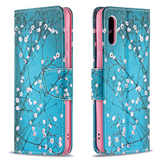 Custodia Portafoglio In Pelle Fantasia Modello Cover con Supporto B01F per Samsung Galaxy A02 Ciano