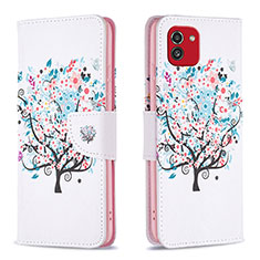 Custodia Portafoglio In Pelle Fantasia Modello Cover con Supporto B01F per Samsung Galaxy A03 Bianco