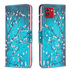 Custodia Portafoglio In Pelle Fantasia Modello Cover con Supporto B01F per Samsung Galaxy A03 Ciano