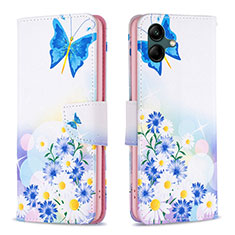 Custodia Portafoglio In Pelle Fantasia Modello Cover con Supporto B01F per Samsung Galaxy A04 4G Blu