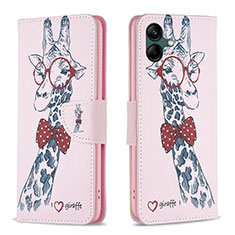 Custodia Portafoglio In Pelle Fantasia Modello Cover con Supporto B01F per Samsung Galaxy A04E Rosa