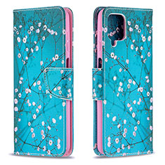 Custodia Portafoglio In Pelle Fantasia Modello Cover con Supporto B01F per Samsung Galaxy A12 5G Ciano
