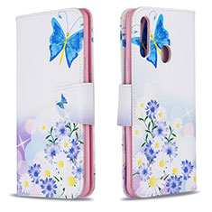 Custodia Portafoglio In Pelle Fantasia Modello Cover con Supporto B01F per Samsung Galaxy A20s Blu