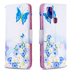 Custodia Portafoglio In Pelle Fantasia Modello Cover con Supporto B01F per Samsung Galaxy A21s Blu