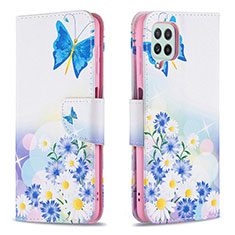 Custodia Portafoglio In Pelle Fantasia Modello Cover con Supporto B01F per Samsung Galaxy A22 4G Blu