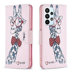 Custodia Portafoglio In Pelle Fantasia Modello Cover con Supporto B01F per Samsung Galaxy A23 4G Rosa