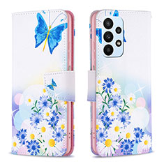 Custodia Portafoglio In Pelle Fantasia Modello Cover con Supporto B01F per Samsung Galaxy A23 5G Blu