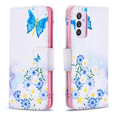 Custodia Portafoglio In Pelle Fantasia Modello Cover con Supporto B01F per Samsung Galaxy A24 4G Blu