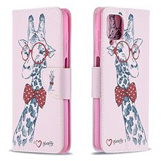 Custodia Portafoglio In Pelle Fantasia Modello Cover con Supporto B01F per Samsung Galaxy F12 Rosa